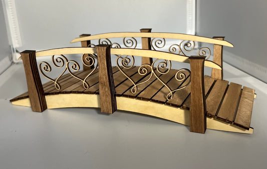 1:12 Garden Pond Bridge Hearts Unfinished DIY Kit Basswood