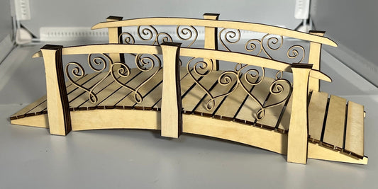 1:12 Garden Pond Bridge Hearts Assembled Basswood
