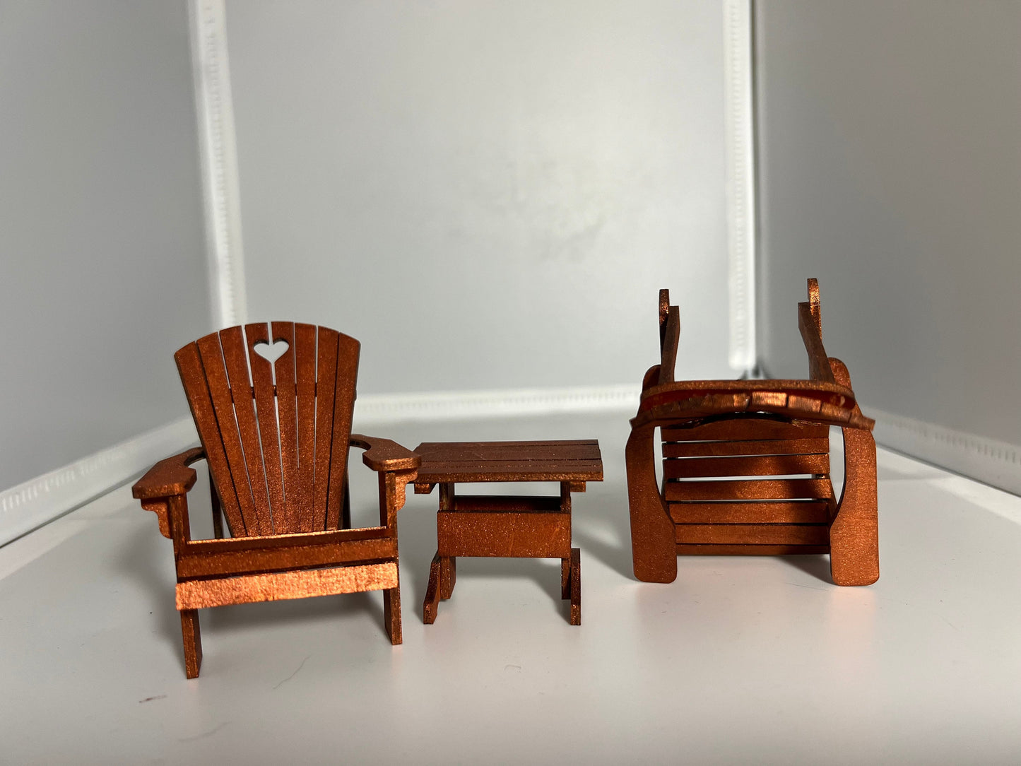 Miniature Adirondack Chair and Table Set Assembled unpainted - 1:12 Scale Dollhouse Furniture