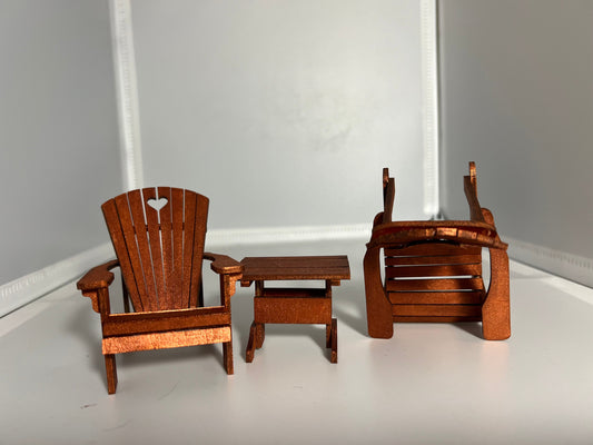 Miniature Adirondack Chair and Table Set Assembled unpainted - 1:12 Scale Dollhouse Furniture