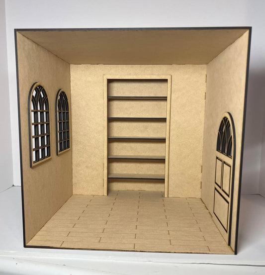 Miniature Library Room Box Kit â€“ 1:12 Scale DIY Dollhouse Bookshelf Room