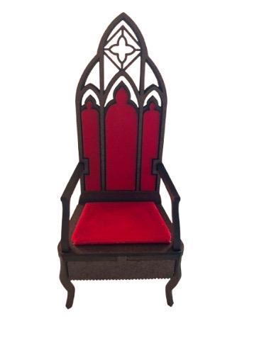 1:12 Clergy Chair – Medieval Dollhouse Throne with Velvet Accents Gothic Chair