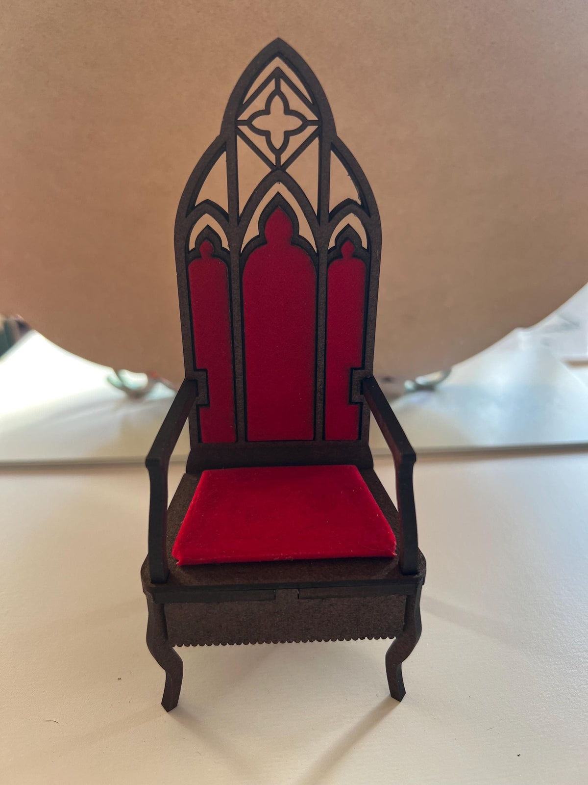 1:12 Clergy Chair – Medieval Dollhouse Throne with Velvet Accents Gothic Chair