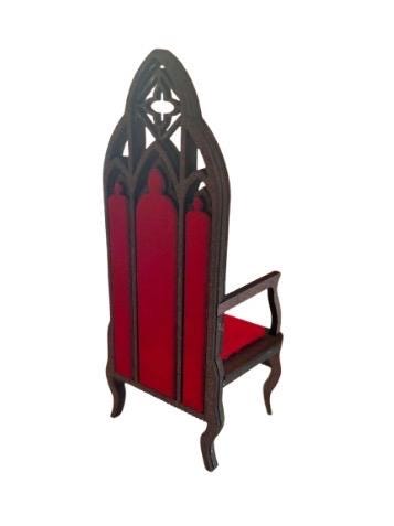 1:12 Clergy Chair – Medieval Dollhouse Throne with Velvet Accents Gothic Chair