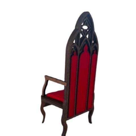 1:12 Clergy Chair – Medieval Dollhouse Throne with Velvet Accents Gothic Chair