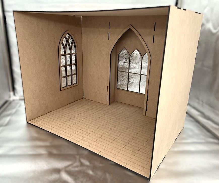 1:6 Scale DIY Dollhouse Room Box Kit – Laser Cut MDF – Perfect for a Church, Mini Witch’s Den or a Study