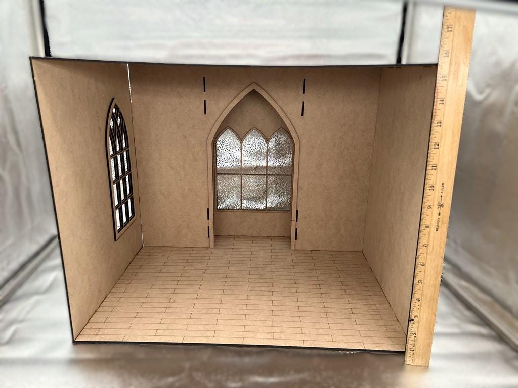 1:6 Scale DIY Dollhouse Room Box Kit – Laser Cut MDF – Perfect for a Church, Mini Witch’s Den or a Study